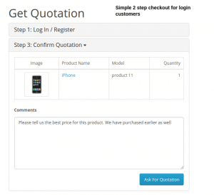 2 step checkout for quote