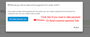 Create payment link button for customized order