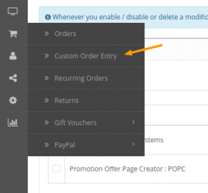 order entry link in left menu