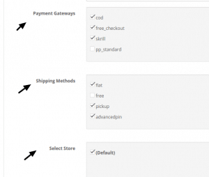 Payment, shipping, store as per pincode