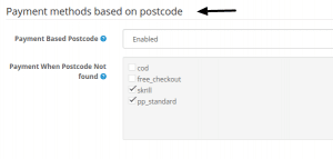 Payment method based on postcode control